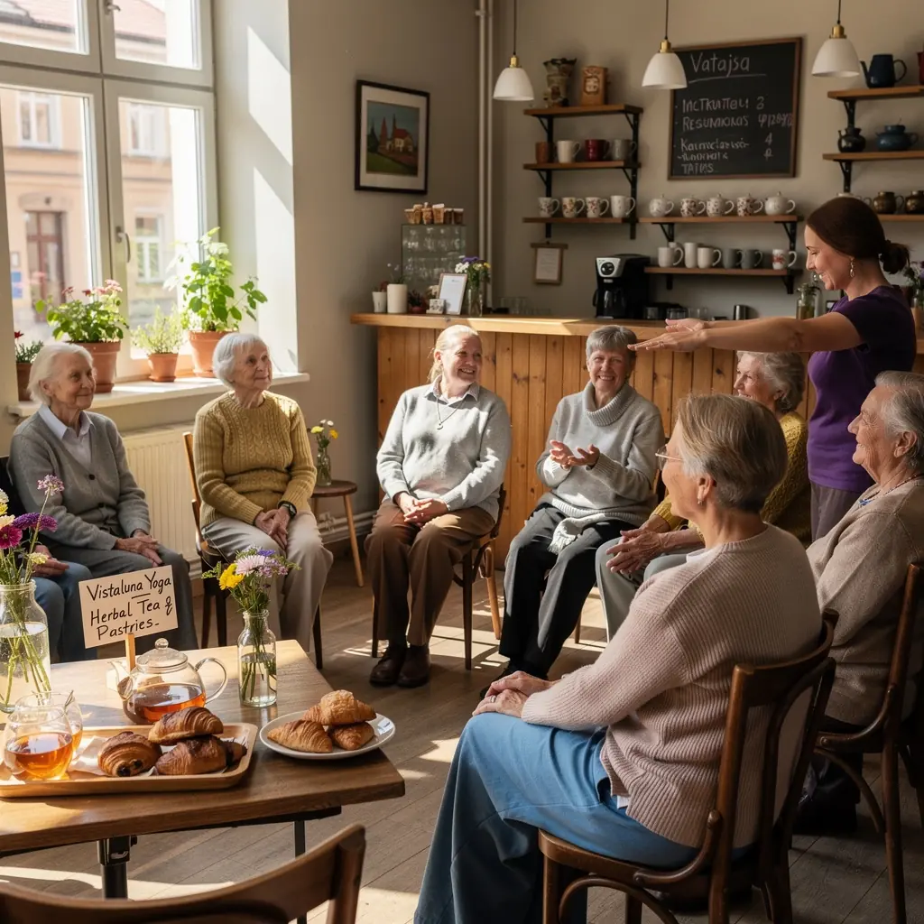 Vīrietis, kurš koncentrējas uz līdzsvara uzlabošanu, izmantojot krēslu.
